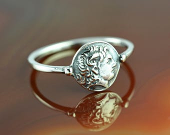 Alexander the Great silver ring, antique coin ring, ancient coin ring, Greek coin ring, antique coin jewelry, Alexander coin ring