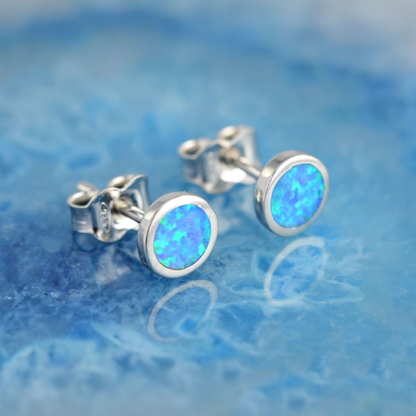 opal silver stud earrings, opal earrings, opal studs, dainty studs, silver studs, silver stud earrings, blue opal studs, greek jewelry, opal