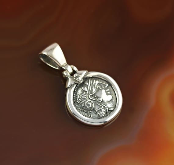Athena silver pendant, Athena pendant, antique coin pendant, coin necklace, greek coin pendant, greek pendant, antique necklace, coin