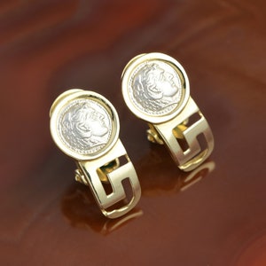 Greek coin 14K gold clip on earrings, Alexander the Great earrings, antique coin earrings, 14K gold clip earrings, Greek coin clip earrings