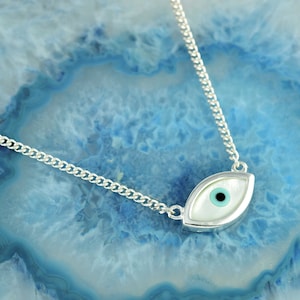 Good Luck Eye silver necklace, eye necklace, good luck eye necklace, good luck eye jewelry, Greek necklace, anniversary gift for wife