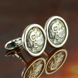 Alexander the Great silver cufflinks, coin cufflinks, silver cufflinks, cuff links, mens jewelry, gift for men, mens gift, antique coin type A