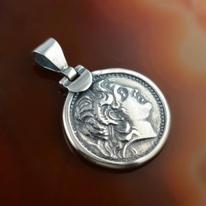 Alexander the Great silver pendant, greek coin necklace, mens necklace, greek jewelry, mens jewelry, Alexander the Great, gift for men