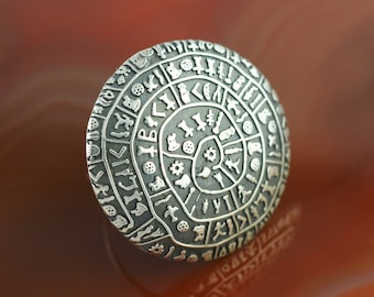 Phaistos Disc silver ring, antique ring, Phaistos ring, antique coin ring, Greek ring, ancient ring, greek jewelry, Greek coin ring for gift