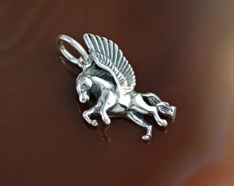 Pegasus silver pendant, horse pendant, Pegasus necklace, stallion necklace, horse necklace, horse lover gift, antique jewelry, winged horse