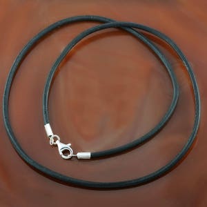3 mm zwarte leren koordketting met zilveren sluiting - heren/dames - 15,5"/16"/17"/18"/19"/20"/21"/22"/23'/24"/25" inch, koord ketting: