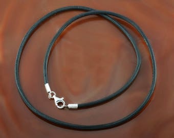 2 mm black leather cord necklace with a silver clasp - men's/women's - 15.5"/16"/17"/18"/19"/20"/21"/22"/23'/24"/25" inches, brown cord