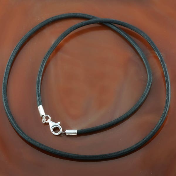 Collier cordon en cuir noir de 2 mm avec fermoir en argent - homme/femme - 15,5 po./16 po./17 po./18 po./19 po./20 po./21 po./22 po./23 pi. 24 po./25 po., marron cordon