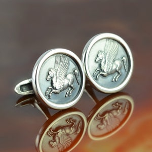 Pegasus silver cufflinks, mens cufflinks, mens jewelry, cuff links, gift for men, jewelry for men, mens gift, man gift, horse gifts, coin