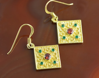Byzantine golden earrings with zircons, Byzantine earrings, Byzantine jewelry, Greek earrings, antique earrings, anniversary gift for wife