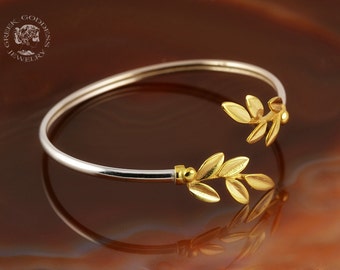 olive leaves silver golden bracelet, leaf bracelet, olive leaf bracelet, greek bracelet, laurel bracelet, greek jewelry, bridesmaid gift