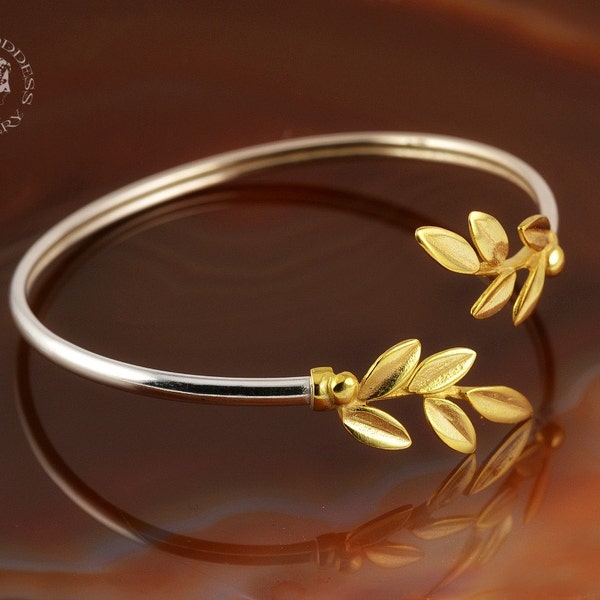 olive leaves silver golden bracelet, leaf bracelet, olive leaf bracelet, greek bracelet, laurel bracelet, greek jewelry, bridesmaid gift