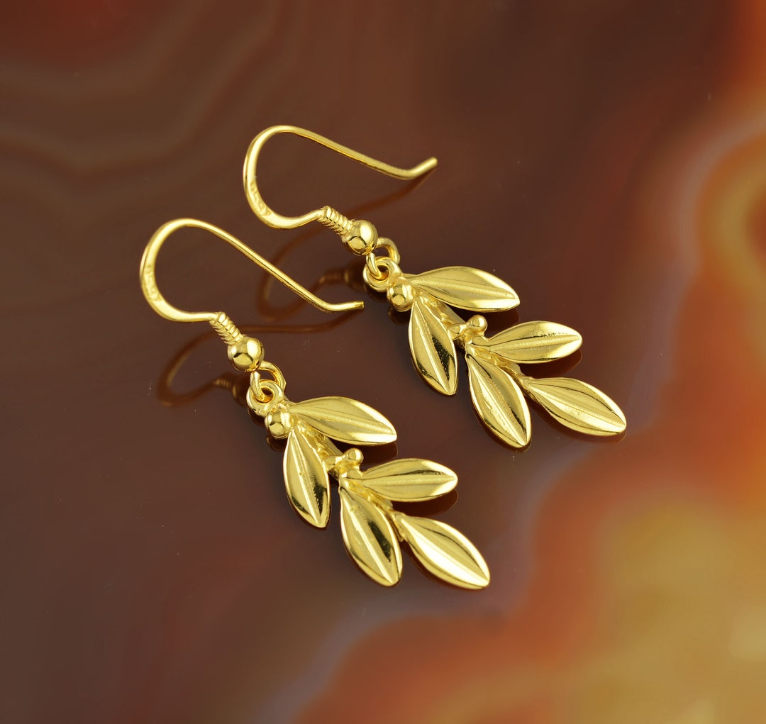 Olive Leaf Golden Earrings, Olive Twig Earrings, Olive Leaf Earrings ...