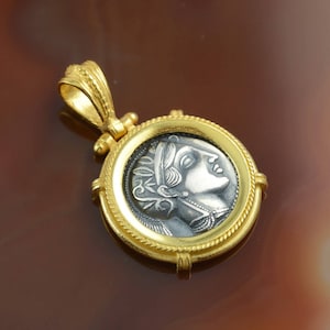 Athena coin silver golden pendant, Athena pendant, Athena necklace, coin necklace, antique coin pendant, greek pendant, ancient coin, Athena