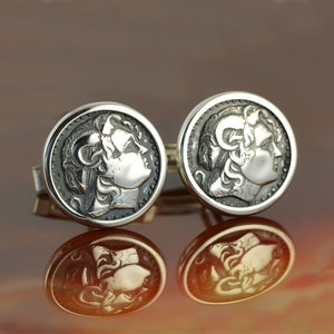 Alexander the Great silver cufflinks, coin cufflinks, silver cufflinks, cuff links, mens jewelry, gift for men, mens gift, antique coin image 3