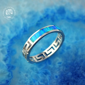 greek key opal silver ring, opal ring, greek ring, opal jewelry, greek jewelry, greek key ring, silver ring, anniversary gift, gift for wife