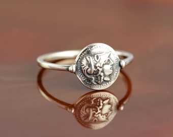 Athena coin silver ring, Athena ring, antique coin ring, greek ring, greek jewelry, coin ring, antique ring, boho ring, bohemian ring, coin