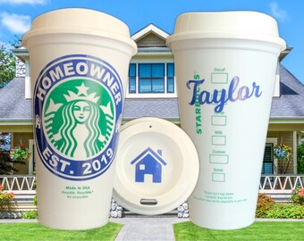 Personalized Starbucks Travel Mug - Perfect Housewarming Gift for New Homeowners and Realtors - Handcrafted by StarTangledArts