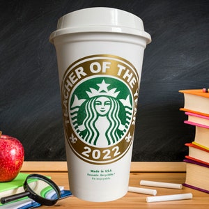 Starbucks Teacher of the Year 2024 - Personalized Coffee Travel Tumbler Mug - Best Gift for Teacher Coach or Principal - StarTangledArts