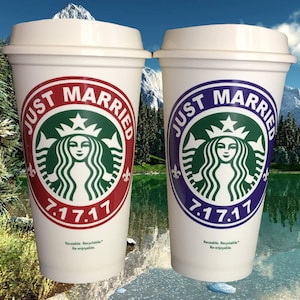 Starbucks Personalized - Just Married Gift - Travel Coffee Mug Tumbler for Bride Bridesmaid Maid of Honor Groom #1 by StarTangledArts