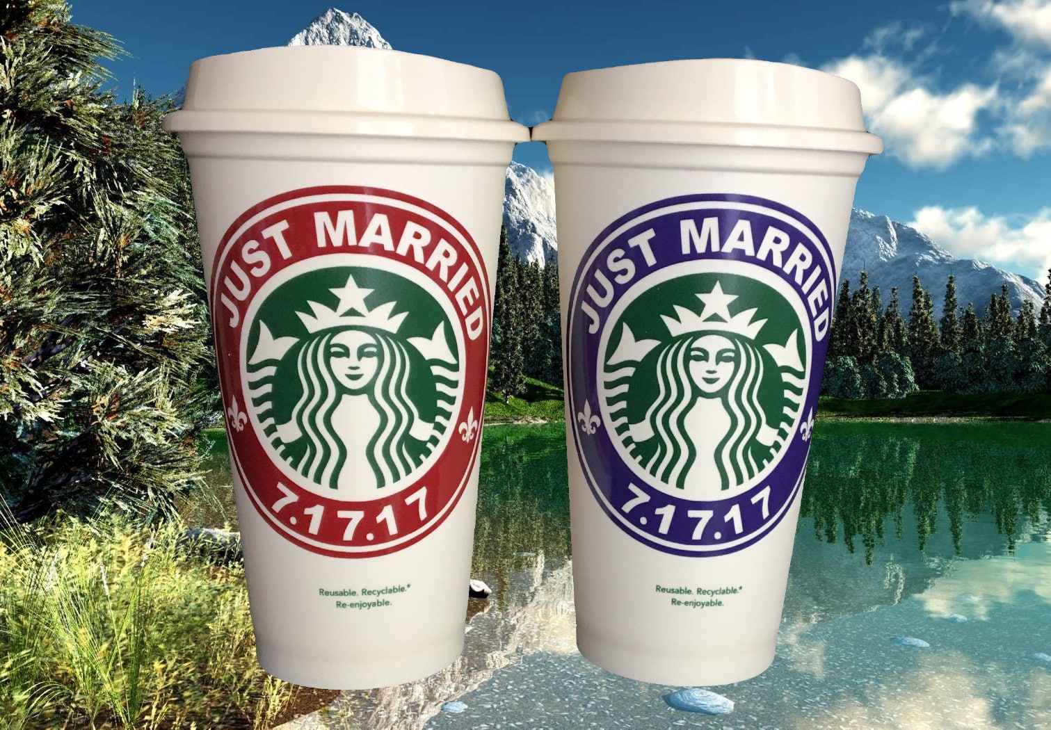 Just Married Gift - Starbucks Travel Coffee Mug Tumbler for Bride Bridesmai...