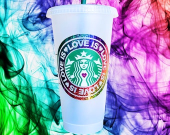 Love is Love Personalized Starbucks Pride 24oz Cold Cup Tumbler - LGBTQ Rainbow Mug from StarTangledArts