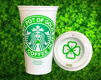 Personalized St Patricks Day Tumbler - My Pot of Gold has Coffee In It - Custom Starbucks Gift by StarTangledArts