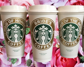 Starbucks Bridal Party Personalized Travel Mug Tumbler - Bride Bridesmaid Maid of Honor Engagement Gift by StarTangledArts