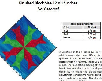 Eight Point Star Fish Quilt Block Pattern: Foundation Pieced, No Y-Seams (PDF Download)