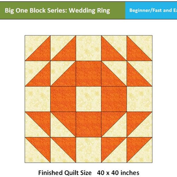 Fast and Easy Wedding Ring Block Beginner Quilt pattern, Big one block quilt pattern, PDF Download Instant download, quilt pattern download