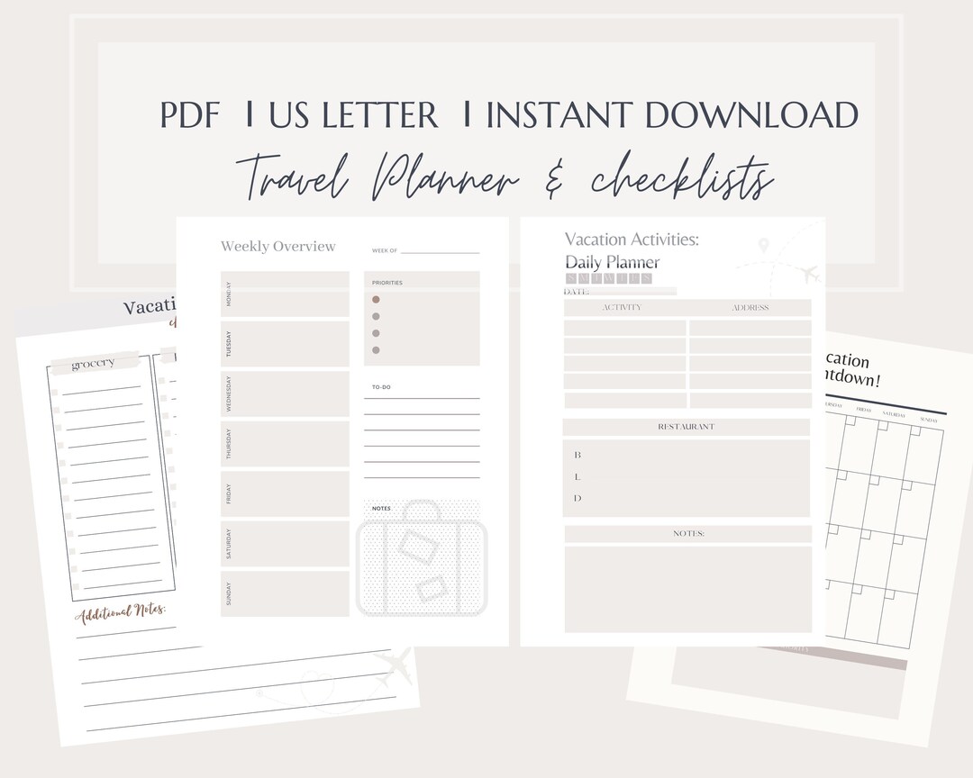 Printable Travel Planner Trip Itinerary Planner Calendar Travelling - Etsy