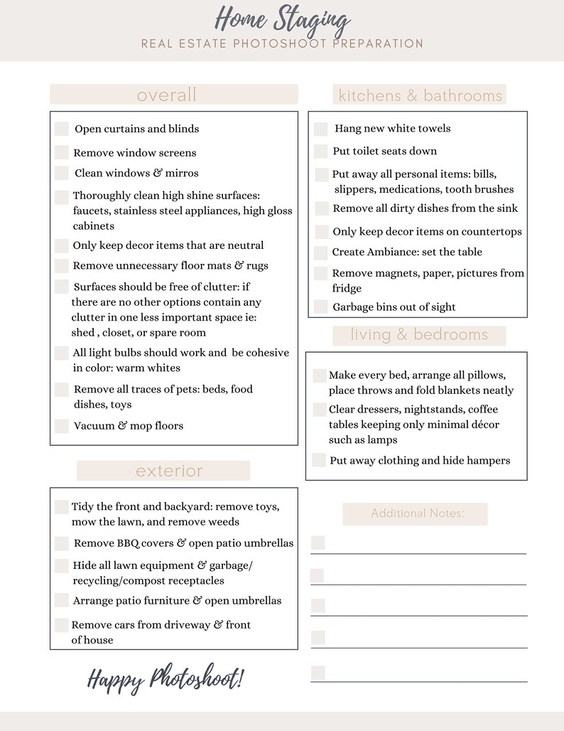 Home Staging Checklist Package Realtors & Home Stagers | Etsy