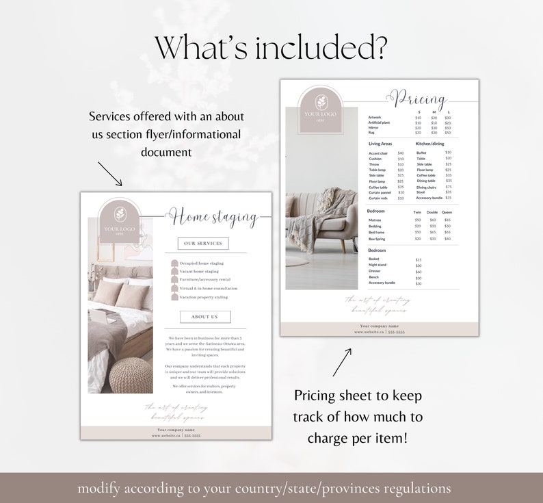 Home Staging Rental Pricing List & Services Offered Canva Template - Etsy