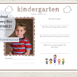 Kids School Memory Box Printables  | Tote  | File Folder Organizing  | Kindergarten to Grade 12!