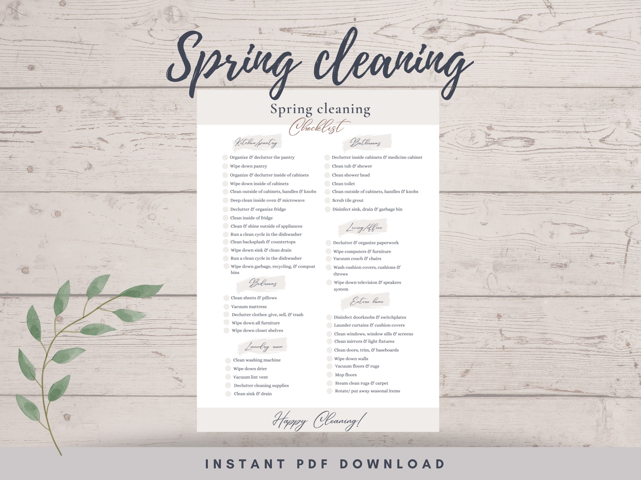 Spring Cleaning Checklist | Deep Clean | Printable List| - Etsy