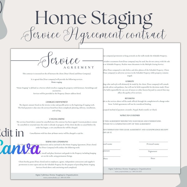 Home Staging Service Contract - Agreement - Forms - Canva Template