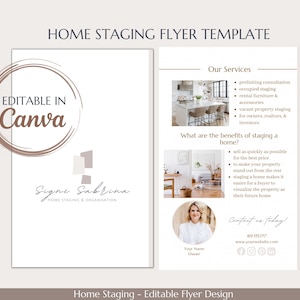 Home Staging Flyer Template | Editable Canva Marketing Flyer for Stagers & Realtors | Neutral Minimalist Business PDF Download