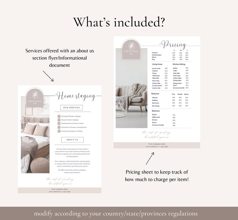 Home Staging Rental Pricing List & Services Offered Canva - Etsy