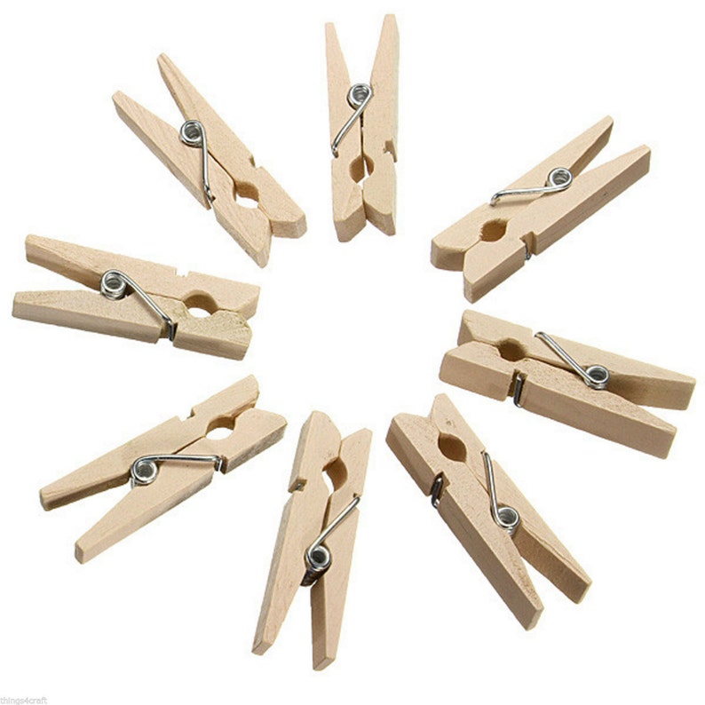 36 X Natural Wooden Mini Craft Pegs Spring Wood Clips 2 Etsy UK