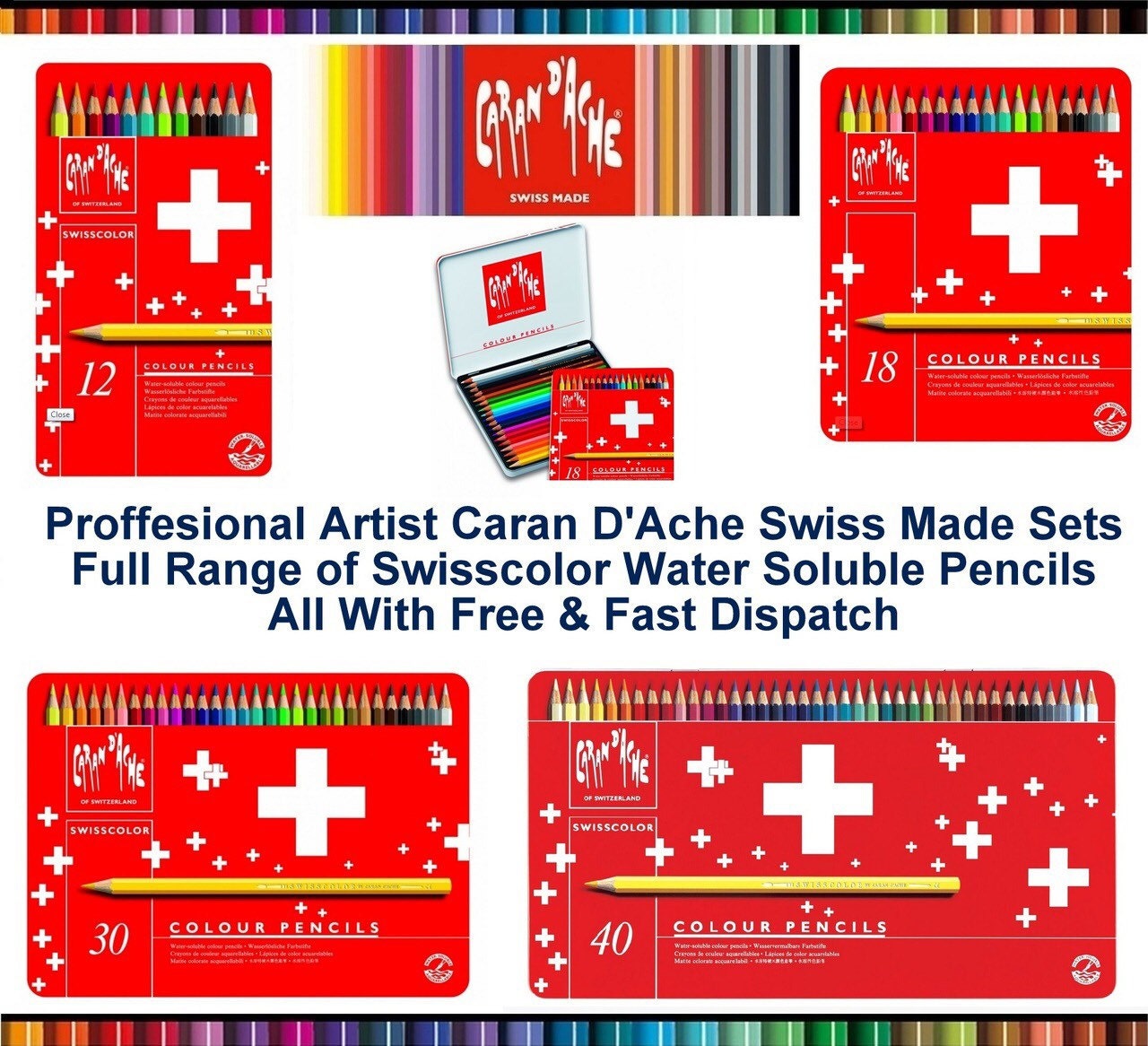 Set of 18 - Caran D`ache Swisscolor Aquarelle Watercolour Pencils