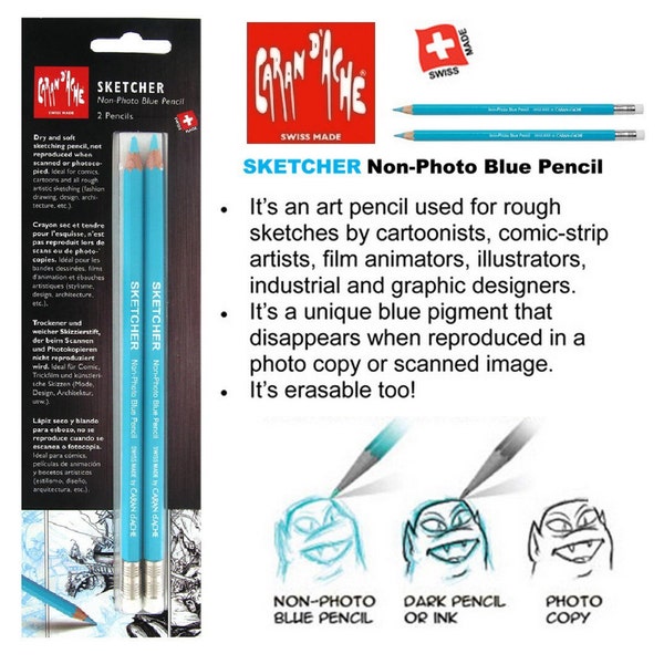 Caran Dache Sketcher Pencil Non Photocopy Blue Pencil Cartoon Faison Design Art