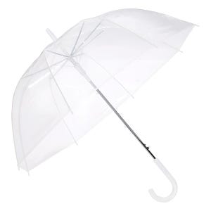 Clear Dome Bubble Umbrella (83cm) – Transparent Stick Wedding Brolly, Unisex White Handle, Full Hair & Shoulder Coverage