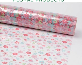 80cm Wide Cellophane Pink Floral Film Roll Gift Wrap Scattered Flowers Celophane