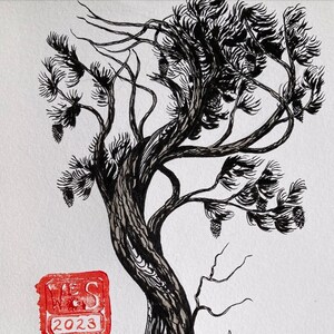 Gnarled Pine - Original Ink Painting - 5x7 Inches