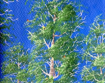 Álamos temblorosos, verde - Pintura acrílica y goache de 5 x 7 pulgadas