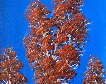 Álamos temblones, rojo - Pintura acrílica y goache de 5 x 7 pulgadas