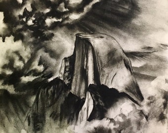 Half Dome - Boceto original en carbón
