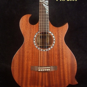 Handmade F4 Guitar, Solid Mahogany, Mop TIGER Inlay, Soft-bag, Bruce Wei F4G-2001