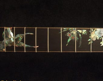 Mástil de repuesto para guitarra eléctrica TELE, hecho a mano, de ébano macizo de Macassar, con incrustaciones florales de abulón con diseño de colibrí, Bruce Wei GN-2096.