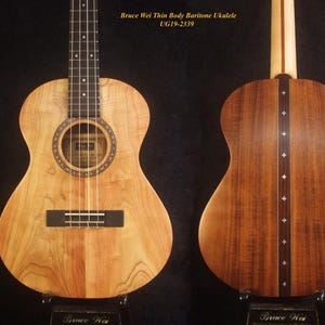 Handmade Thin Body Baritone Ukulele, Solid Curly Taiwania, Acacia, 4 String, Soft-bag, Bruce Wei UG19-2339
